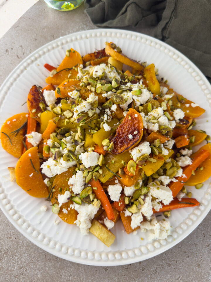 Roasted vegetables with honey and goat cheese