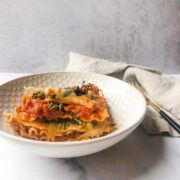 Dairy free lasagna with mushroom and kale, a gluten free vegan lasagna