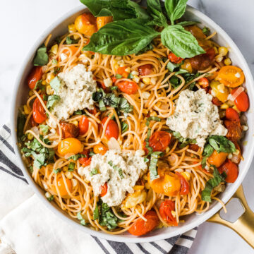 Summer pasta, vegan roasted tomato pasta with cashew ricotta