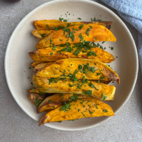 Air fryer sweet potato wedges with fresh herbs