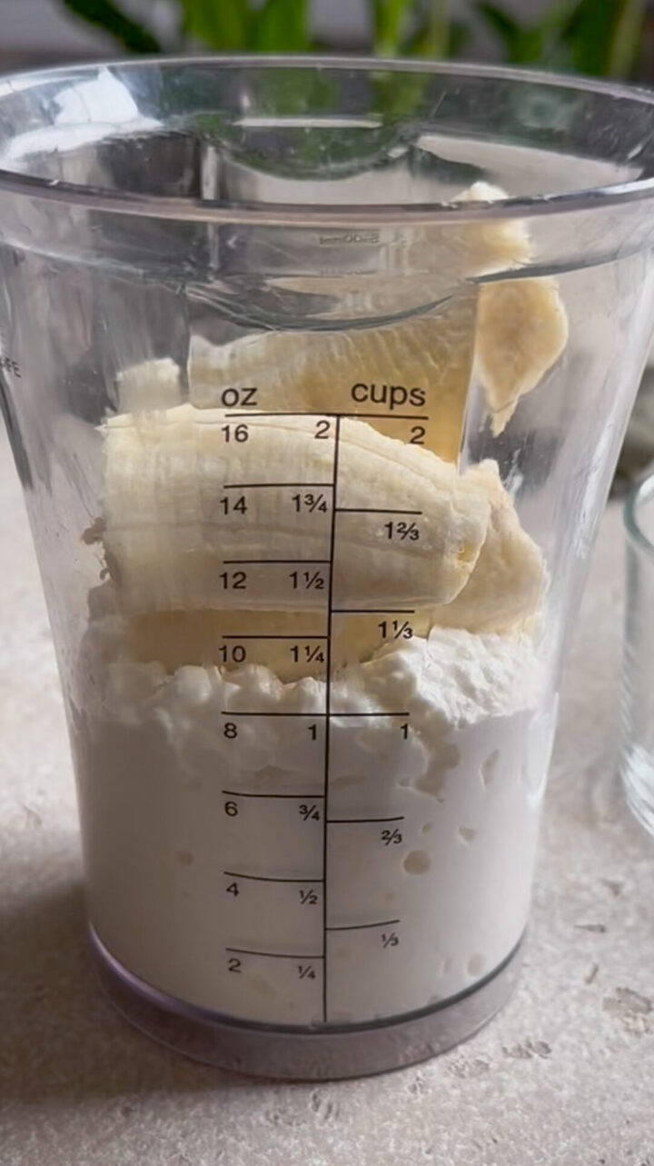 cottage cheese and banana in blender cup