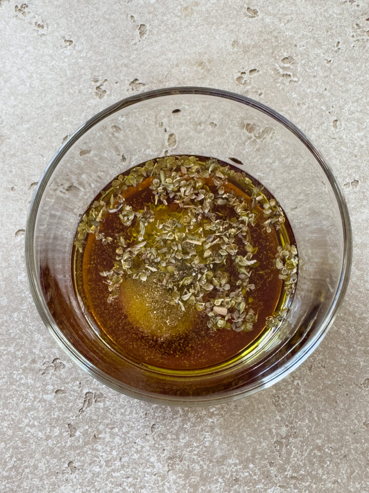 Greek vinaigrette to dress the Mediterranean farro salad