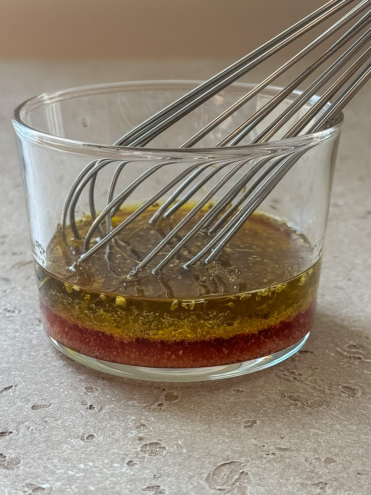 Greek vinaigrette to dress the Mediterranean farro salad