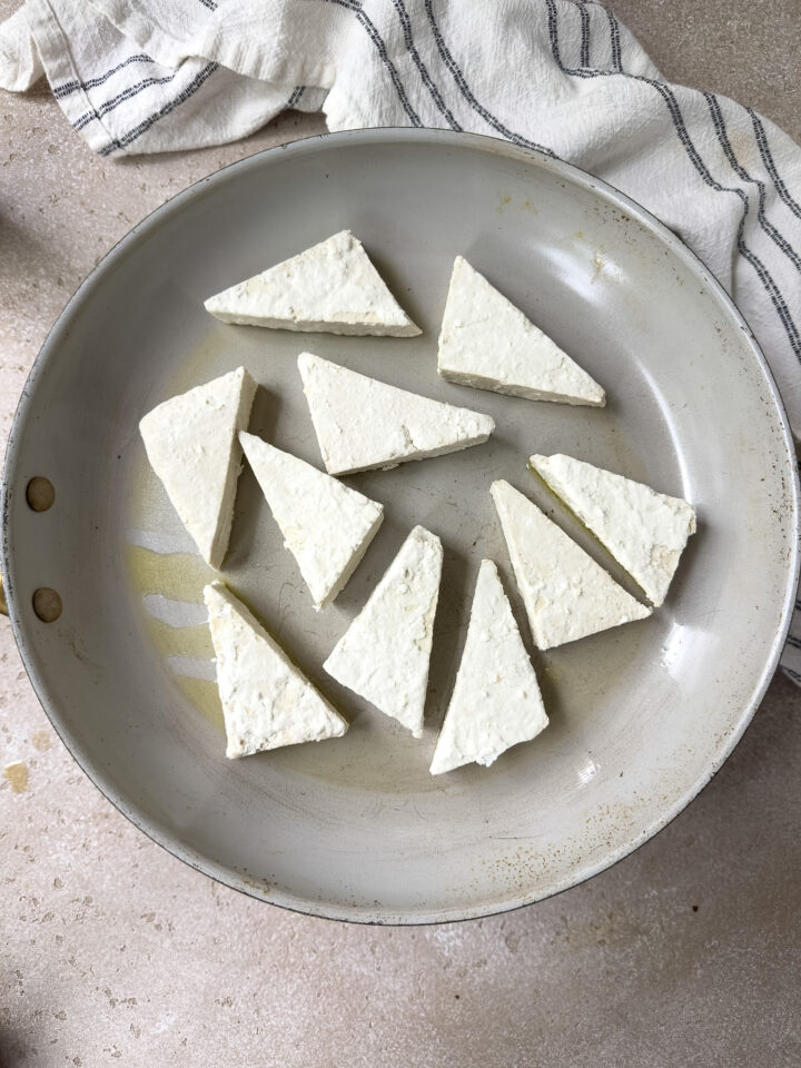 Tofu in pan for sticky tofu