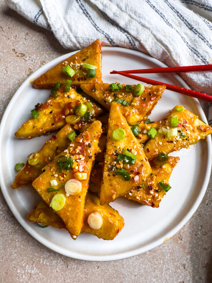 crispy sticky tofu plated